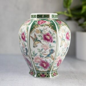 Vintage Otagiri Japan Gallery hummingbird hibiscus flower vase jar without lid